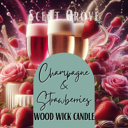 Champagne & Strawberries scented Wood Wick Soy Candle
