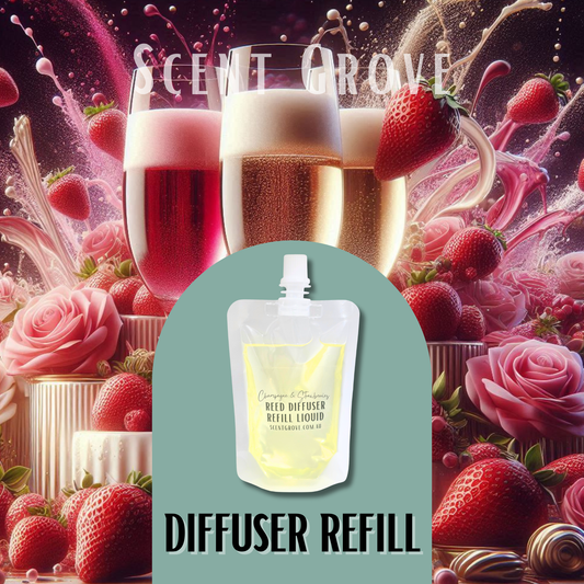 Champagne & Strawberries Scented Diffuser Liquid Refill 100ml Clear Pouch