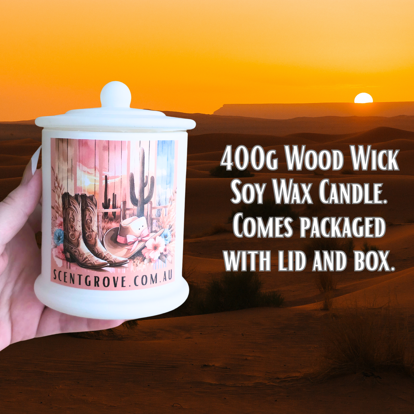 Country Western Wood Wick Soy Candle XL matte white jar