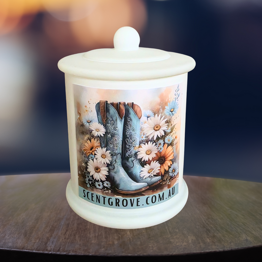 Country Western Wood Wick Soy Candle XL matte white jar