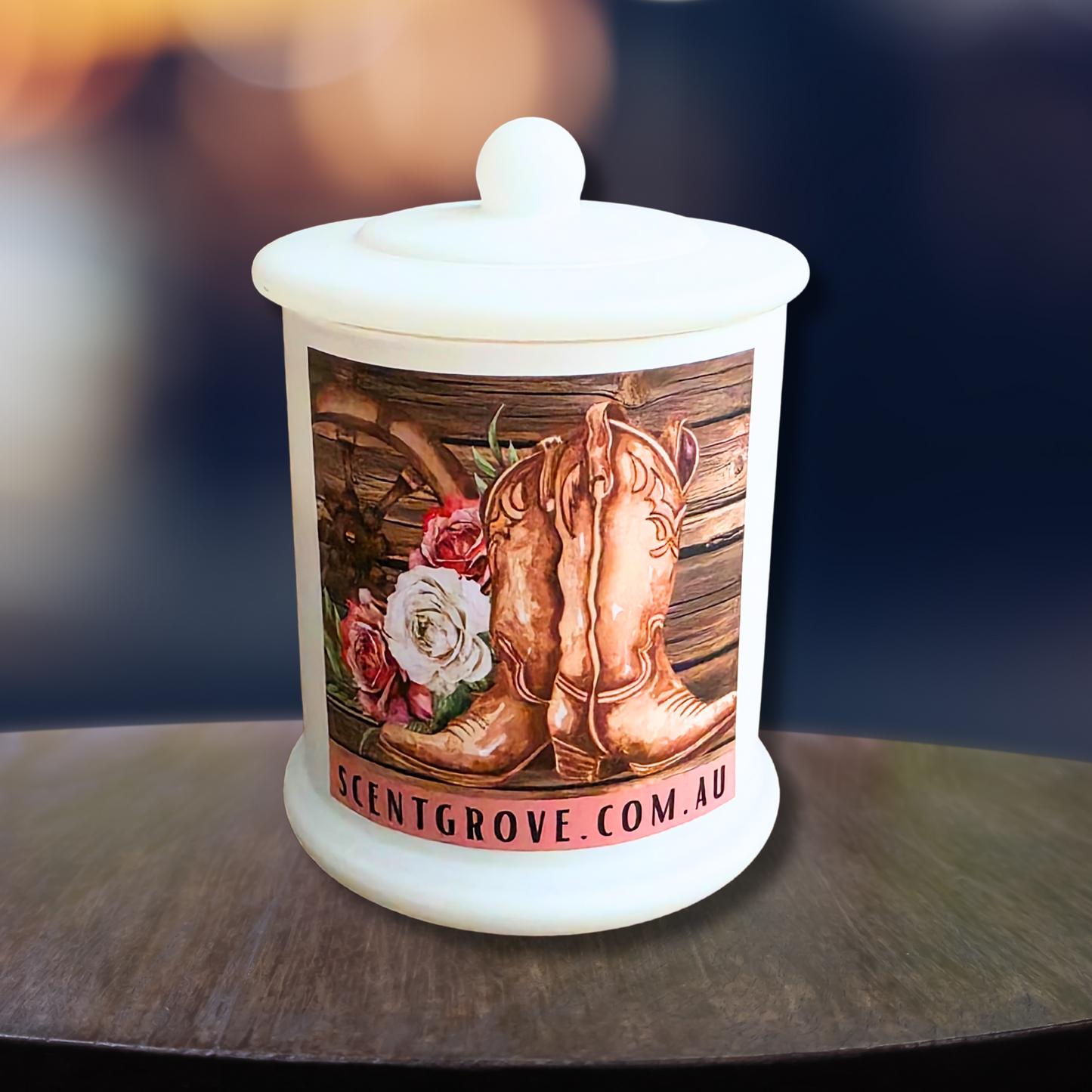 Country Western Wood Wick Soy Candle XL matte white jar