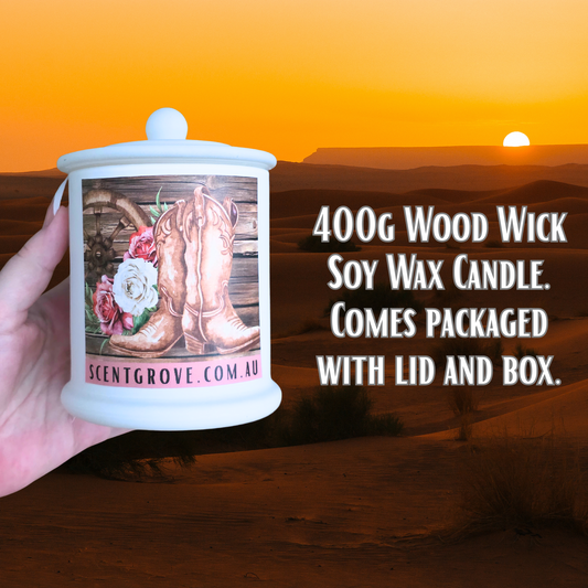 Country Western Wood Wick Soy Candle XL matte white jar