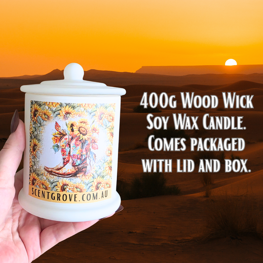 Country Western Wood Wick Soy Candle XL matte white jar