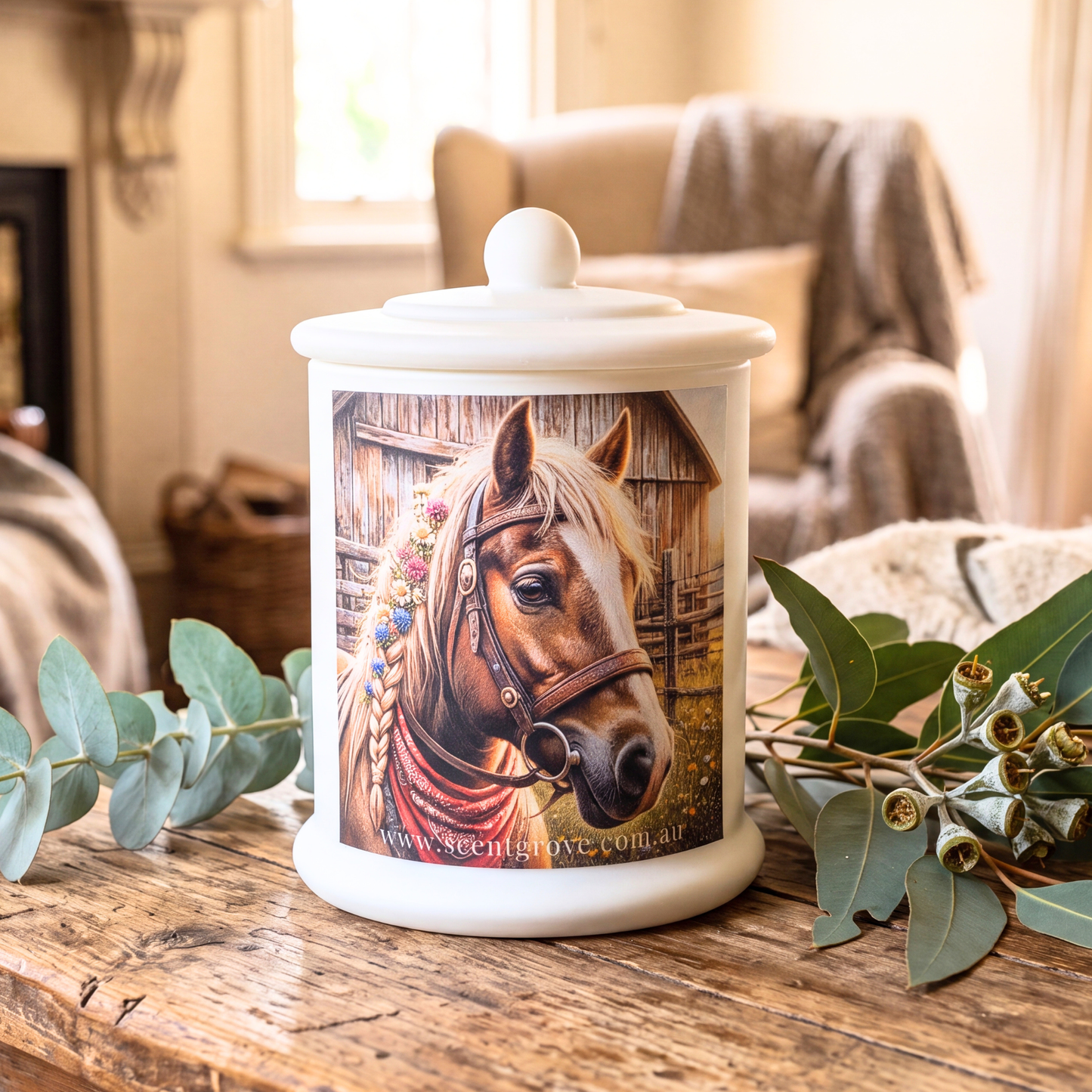 Country Western Wood Wick Soy Candle XL matte white jar