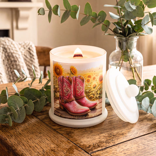 Country Western Wood Wick Soy Candle XL matte white jar