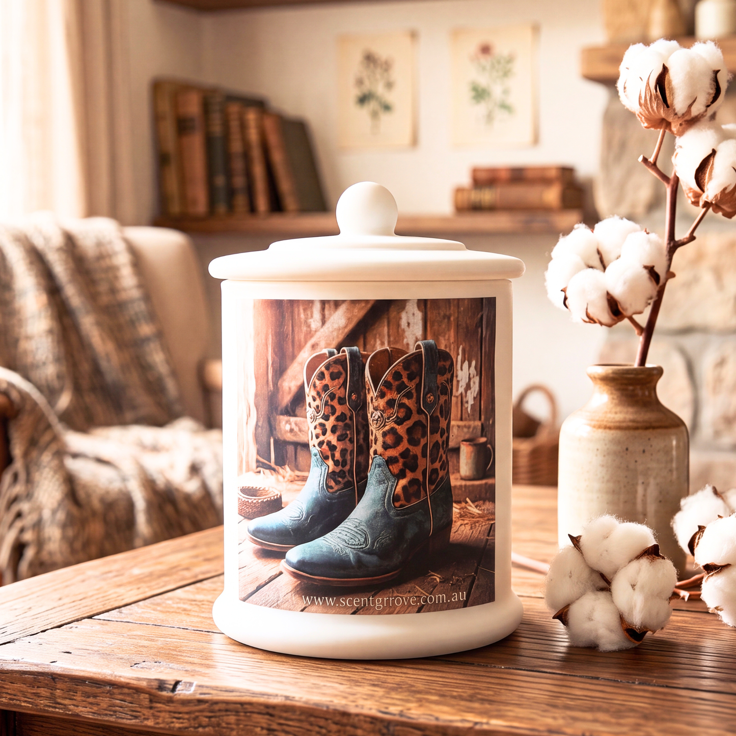 Country Western Wood Wick Soy Candle XL matte white jar