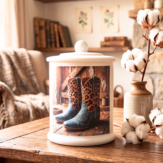 Country Western Wood Wick Soy Candle XL matte white jar