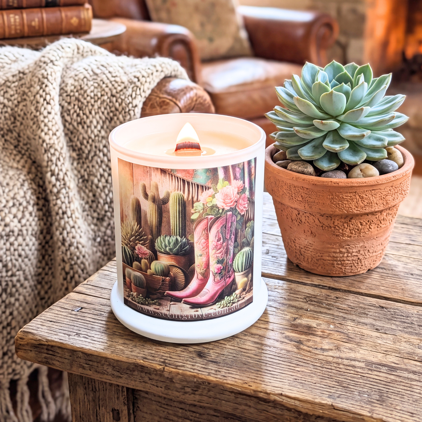 Country Western Wood Wick Soy Candle XL matte white jar