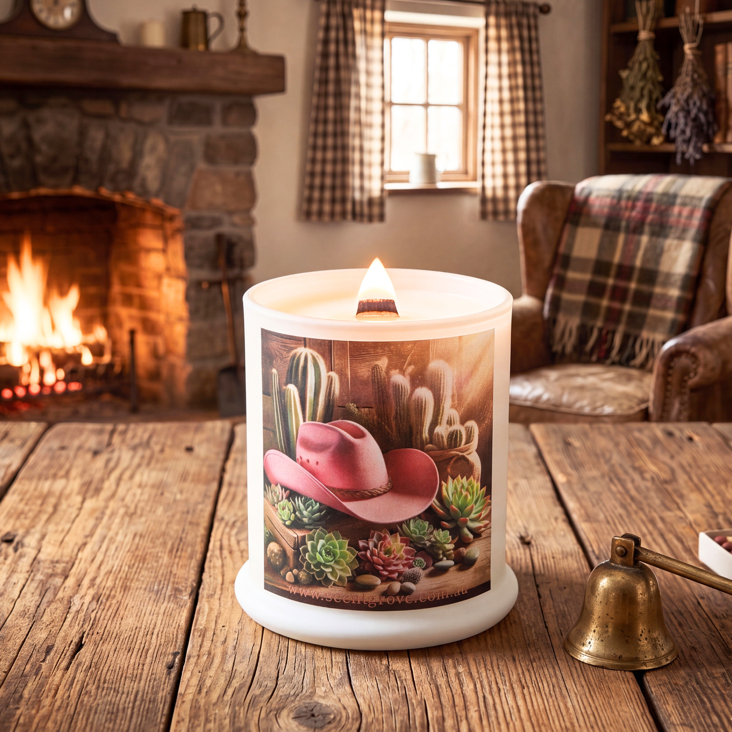 Country Western Wood Wick Soy Candle XL matte white jar