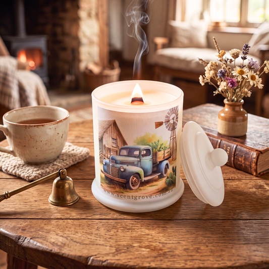 Country Western Wood Wick Soy Candle XL matte white jar