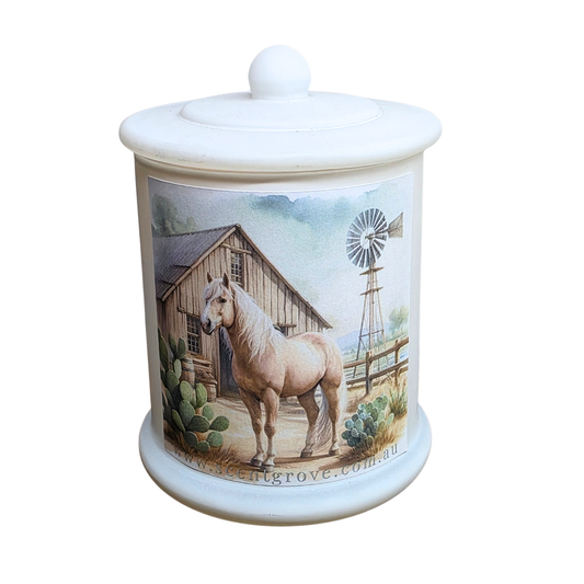 Country Western Wood Wick Soy Candle XL matte white jar