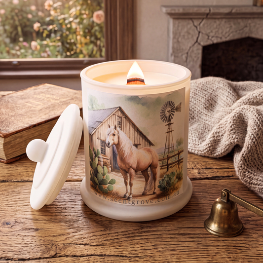 Country Western Wood Wick Soy Candle XL matte white jar