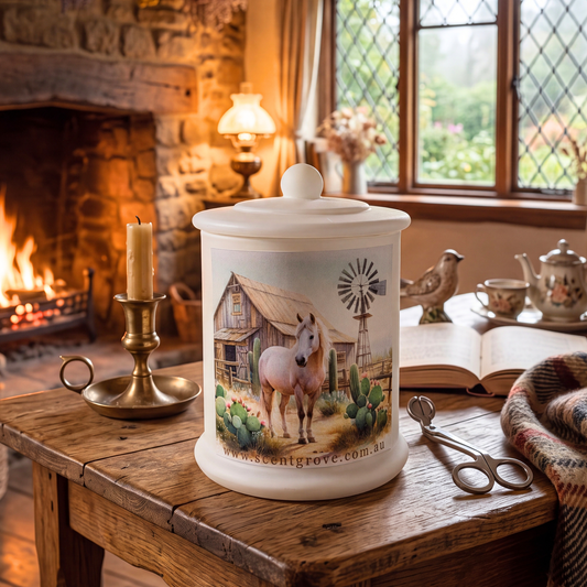 Country Western Wood Wick Soy Candle XL matte white jar