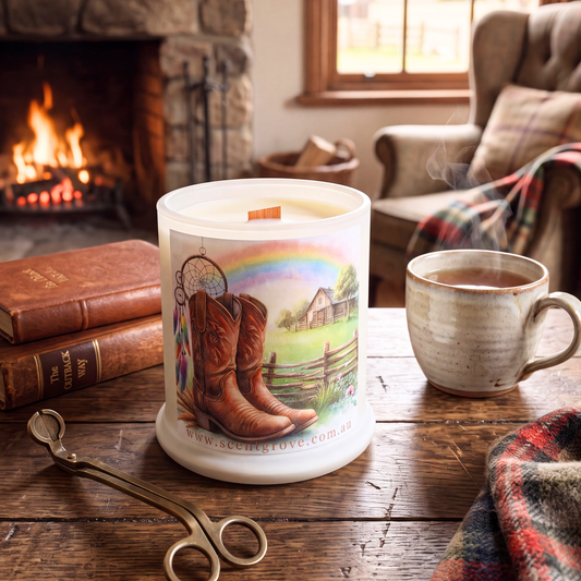 Country Western Wood Wick Soy Candle XL matte white jar