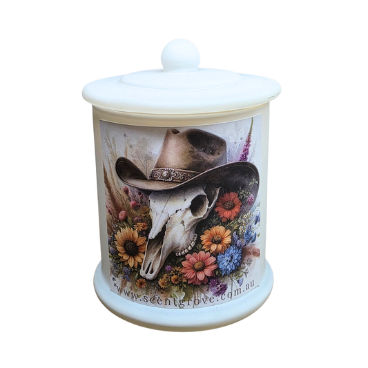 Country Western Wood Wick Soy Candle XL matte white jar