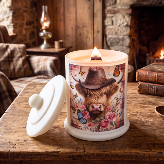 Country Western Wood Wick Soy Candle XL matte white jar