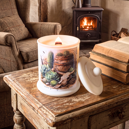 Country Western Wood Wick Soy Candle XL matte white jar