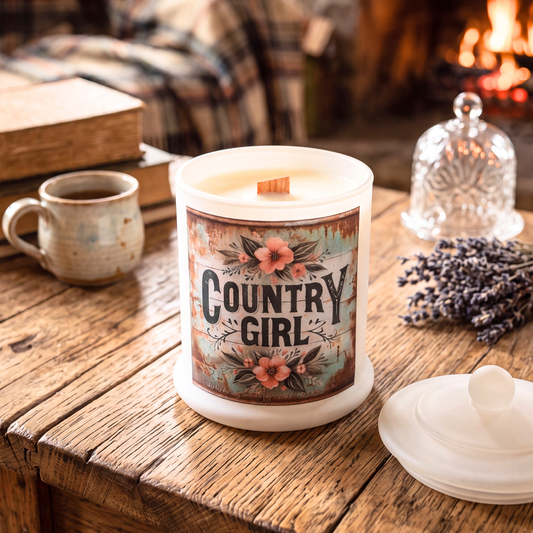 Country Western Wood Wick Soy Candle XL matte white jar
