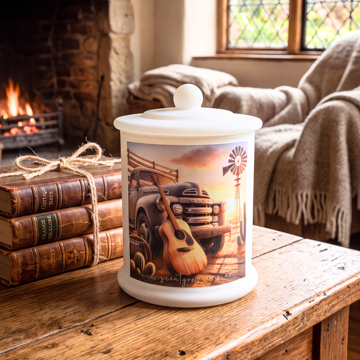 Country Western Wood Wick Soy Candle XL matte white jar