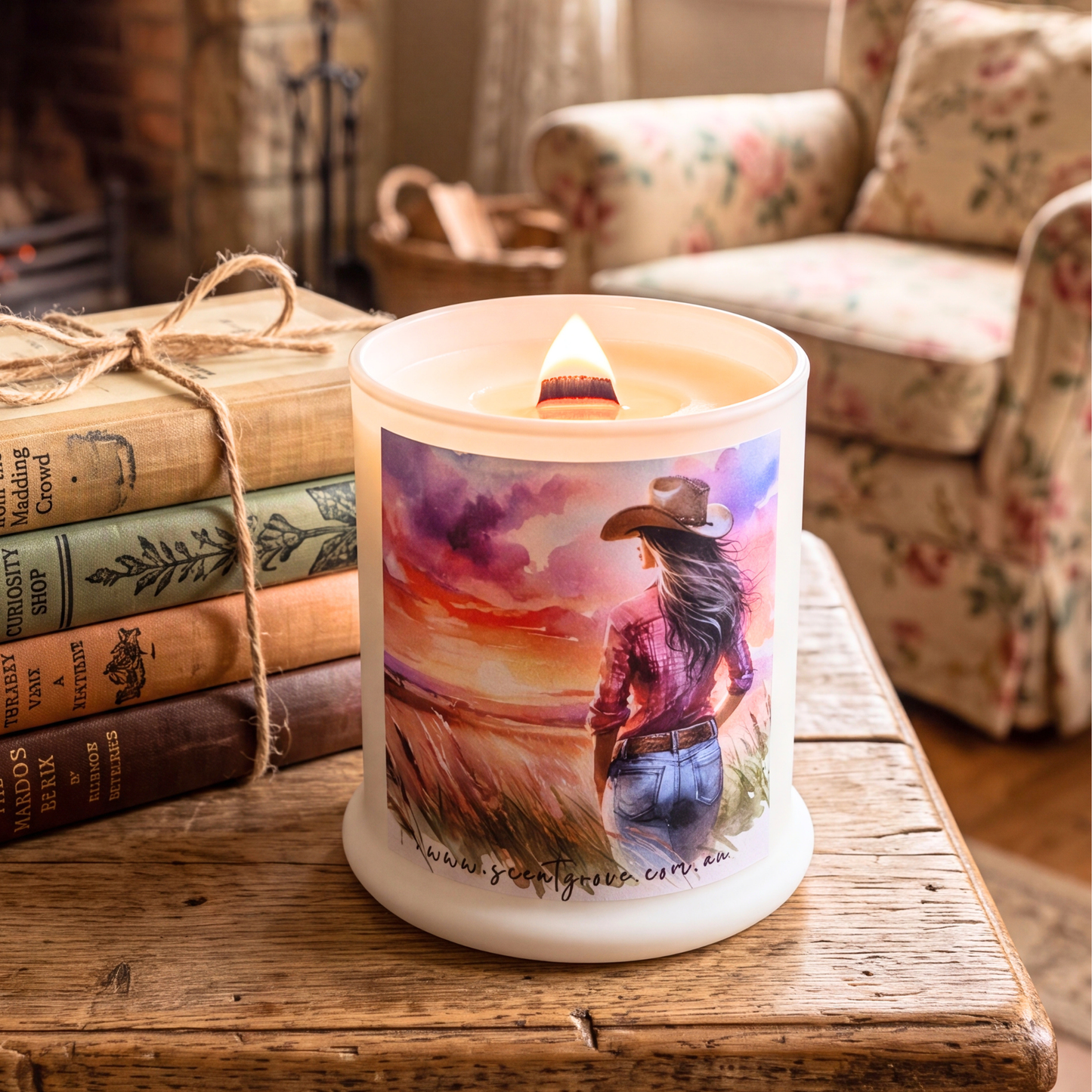 Country Western Wood Wick Soy Candle XL matte white jar