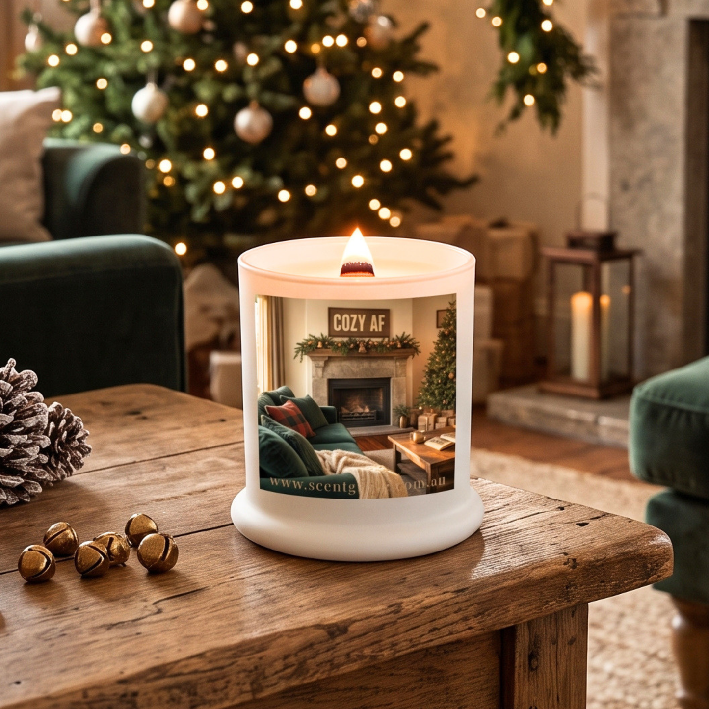 Christmas theme Wood Wick Soy Candle XL matte white jar