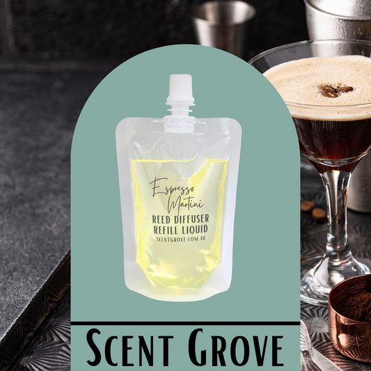 Espresso Martini Scented Diffuser Liquid Refill 100ml Clear Pouch