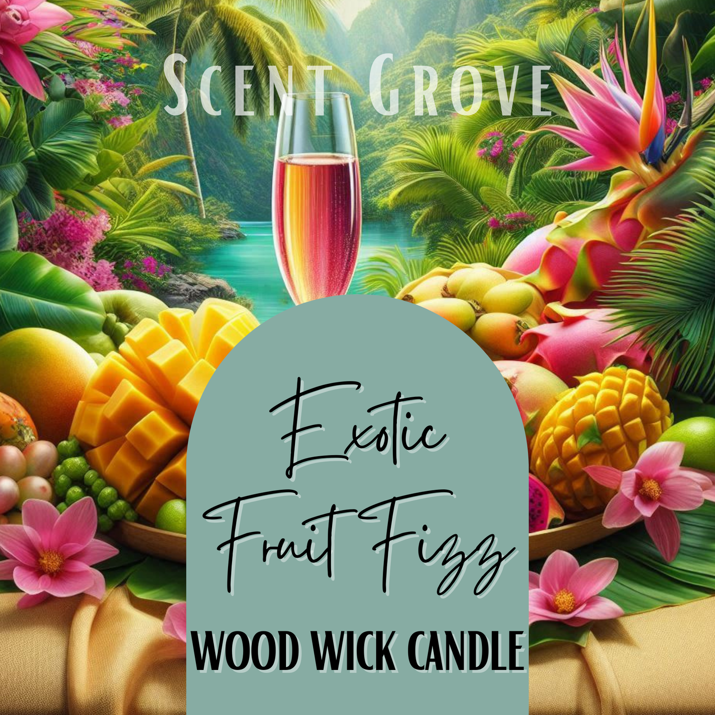 Exotic Fruit Fizz scented Wood Wick Soy Candle