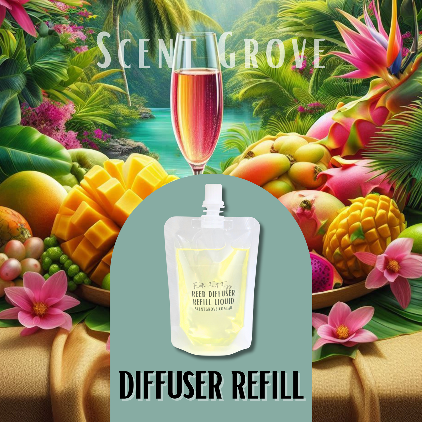 Exotic Fruit Fizz Scented Diffuser Liquid Refill 100ml Clear Pouch