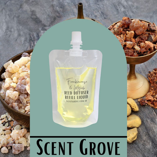 Frankincense & Myrrh Scented Diffuser Liquid Refill 100ml Clear Pouch