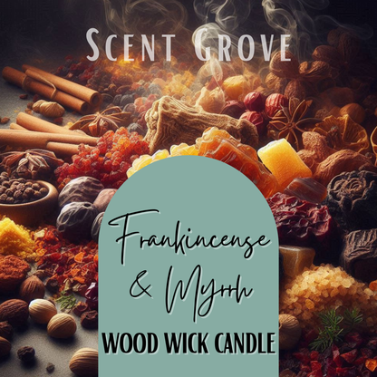 Frankincense & Myrrh scented Wood Wick Soy Candle