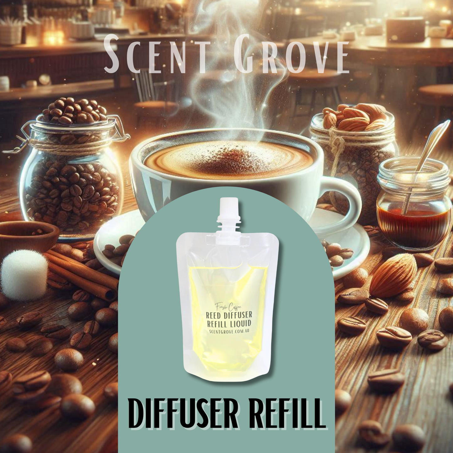 Fresh Coffee Scented Diffuser Liquid Refill 100ml Clear Pouch