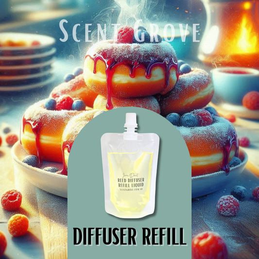 Jam Donut Scented Diffuser Liquid Refill 100ml Clear Pouch