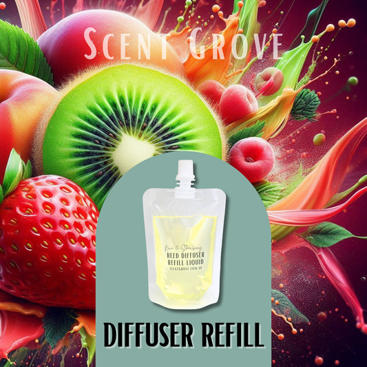 Kiwi & Strawberry Scented Diffuser Liquid Refill 100ml Clear Pouch