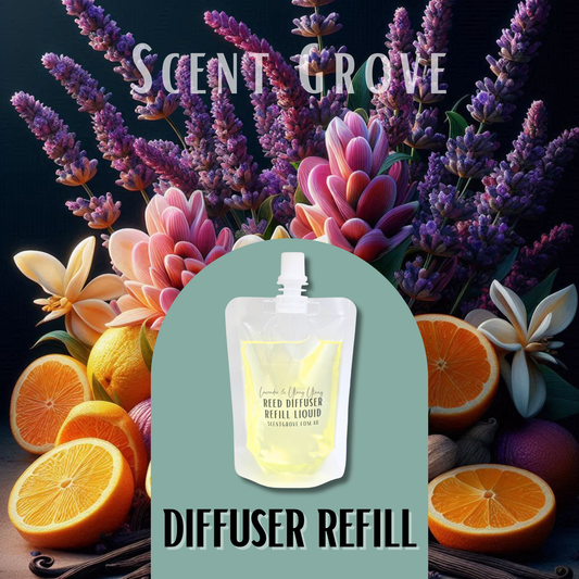 Lavender & Ylang Ylang Scented Diffuser Liquid Refill 100ml Clear Pouch