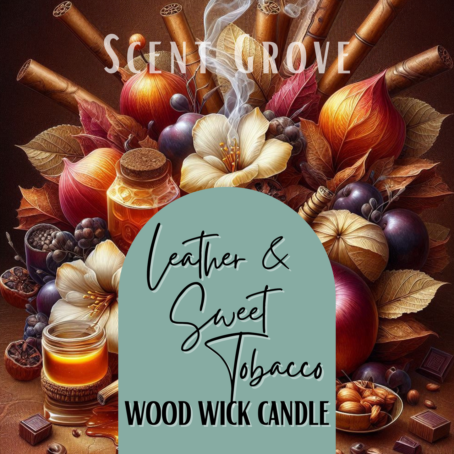 Leather & Sweet Tob*cco scented Wood Wick Soy Candle