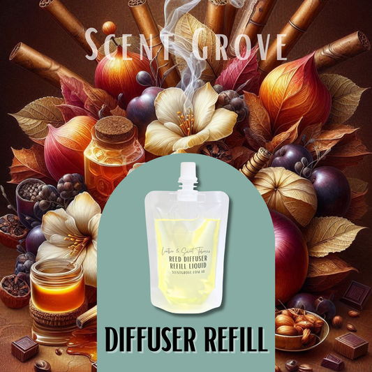 Leather & Sweet Tob*cco Scented Diffuser Liquid Refill 100ml Clear Pouch