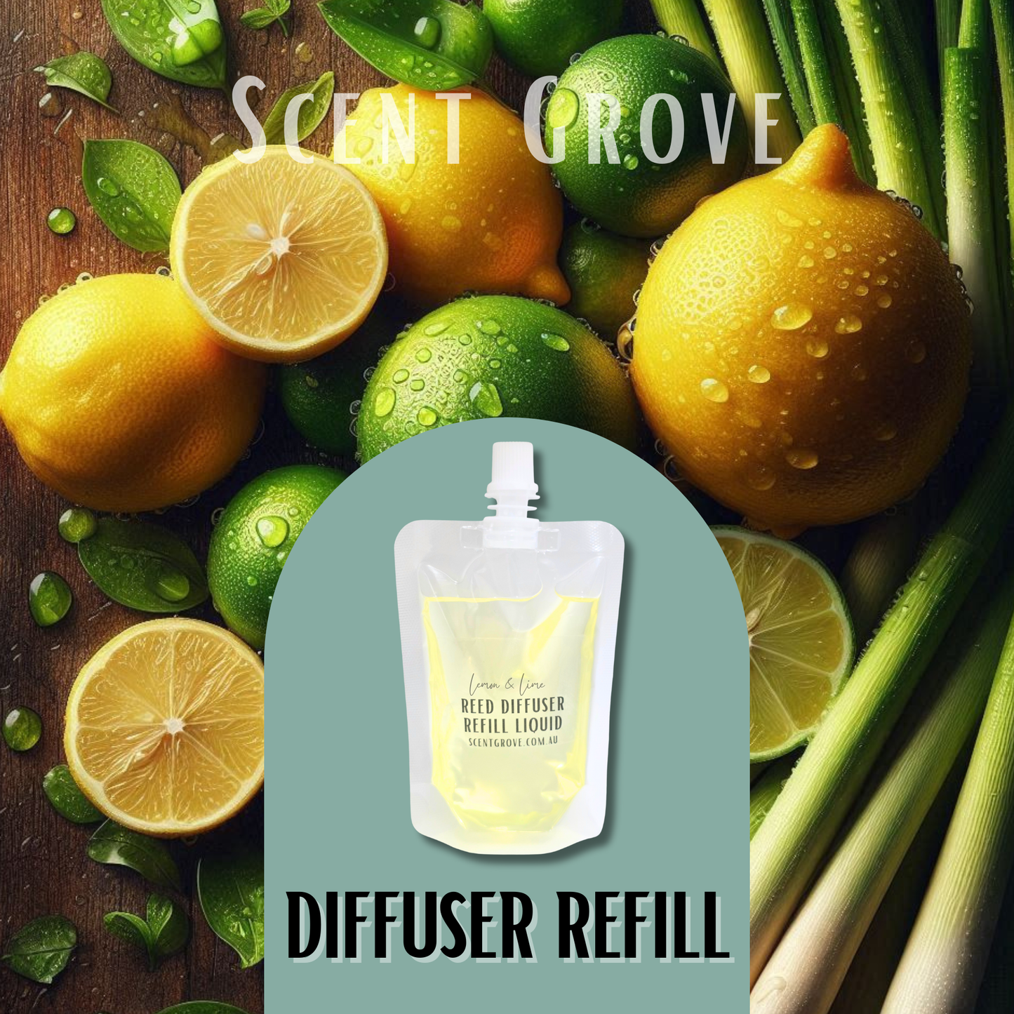 Lemon & Lime Scented Diffuser Liquid Refill 100ml Clear Pouch