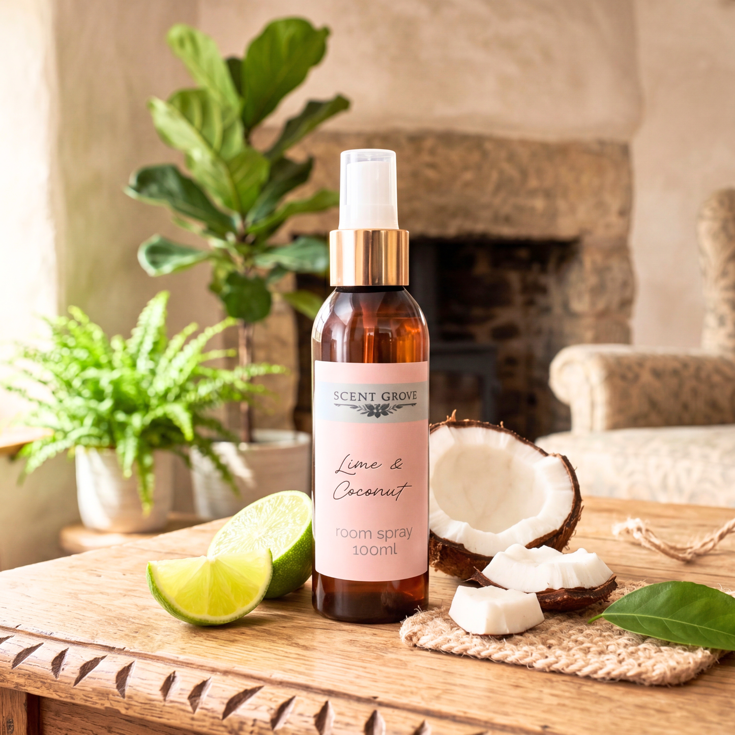 Lime & Coconut Scented Air Freshener Spray multi purpose for car, home, room