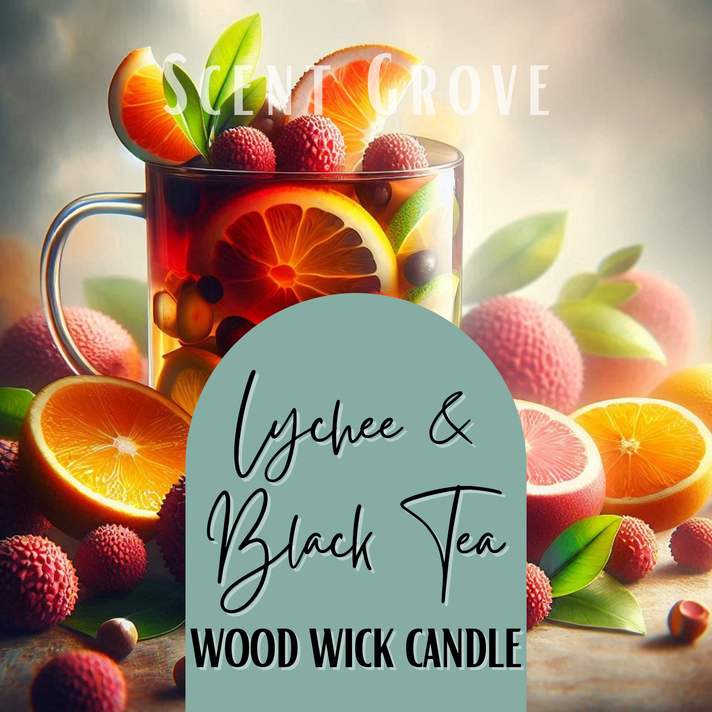 Lychee & Black Tea scented Wood Wick Soy Candle