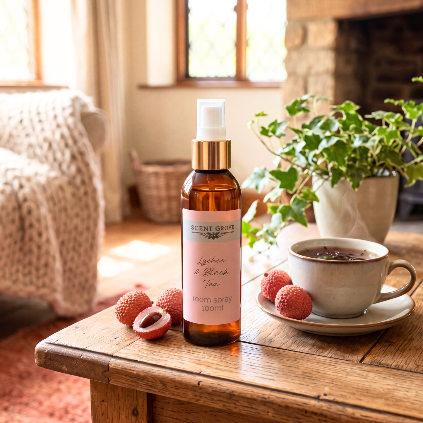 Lychee & Black Tea Scented Air Freshener Spray multi purpose for car, home, room
