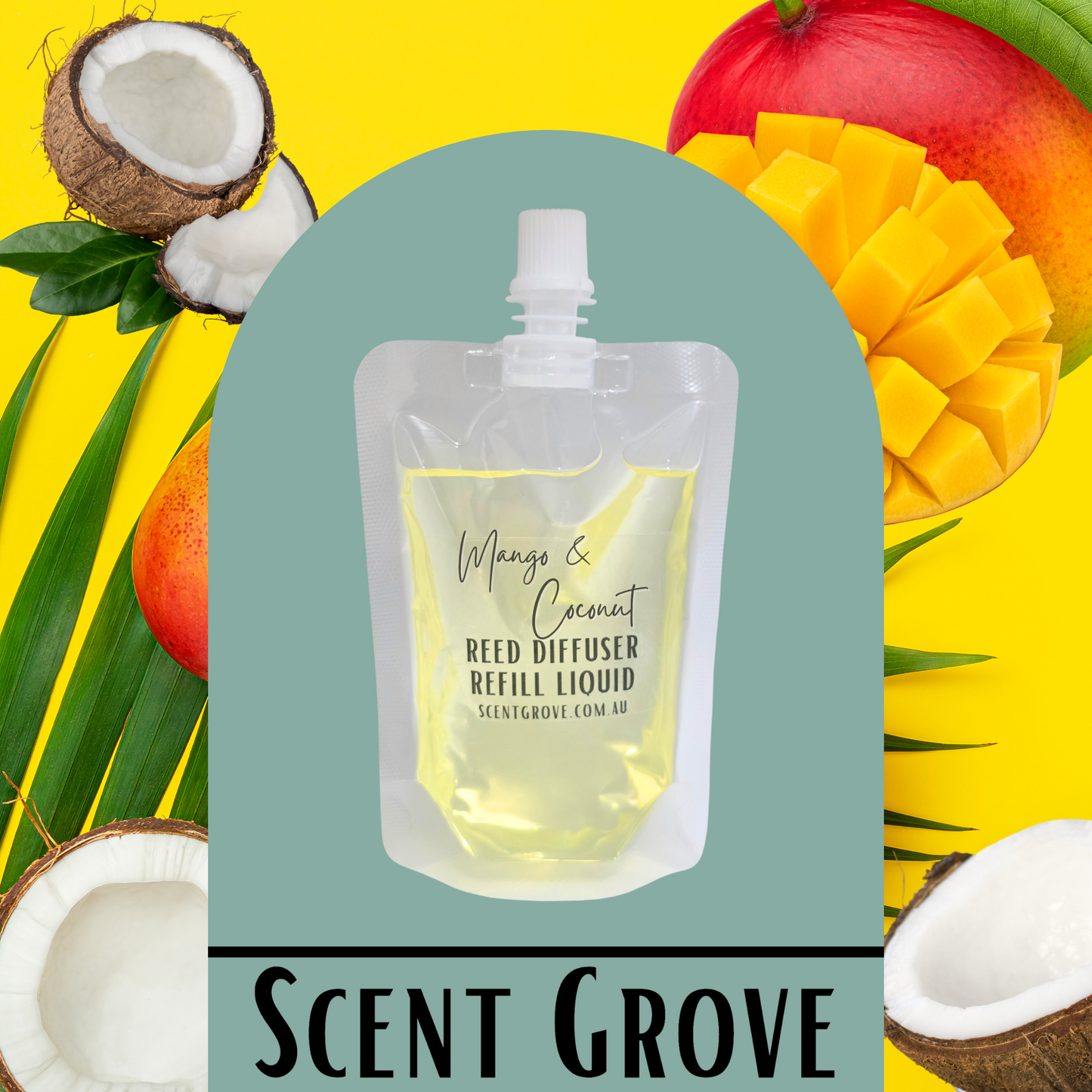 Mango & Coconut Scented Diffuser Liquid Refill 100ml Clear Pouch
