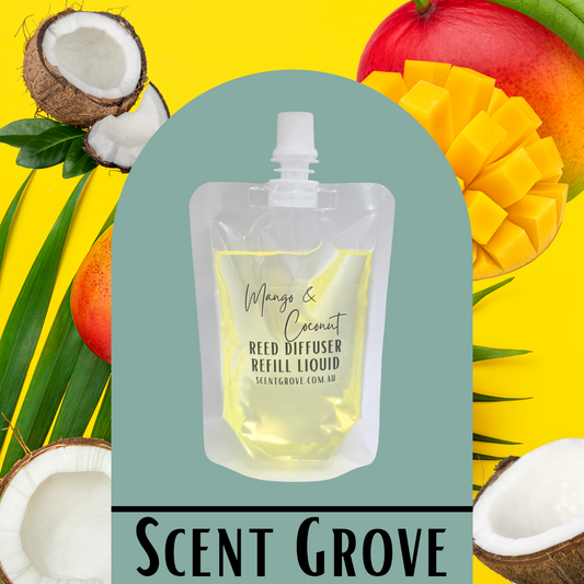 Mango & Coconut Scented Diffuser Liquid Refill 100ml Clear Pouch