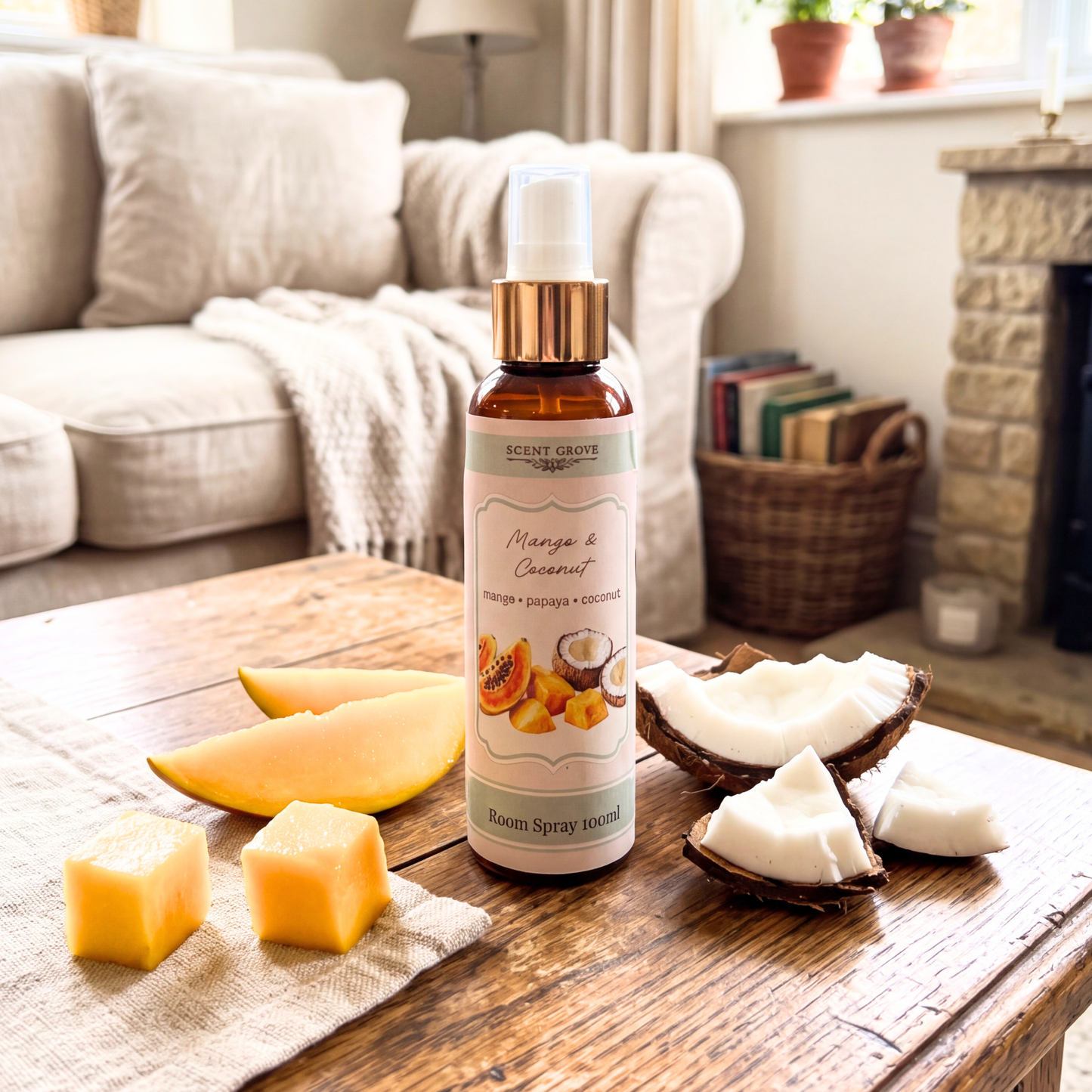 Mango & Coconut Scented Air Freshener Spray multi purpose for car, home, room
