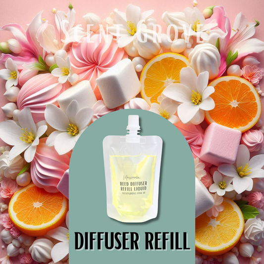 Marshmallow Scented Diffuser Liquid Refill 100ml Clear Pouch