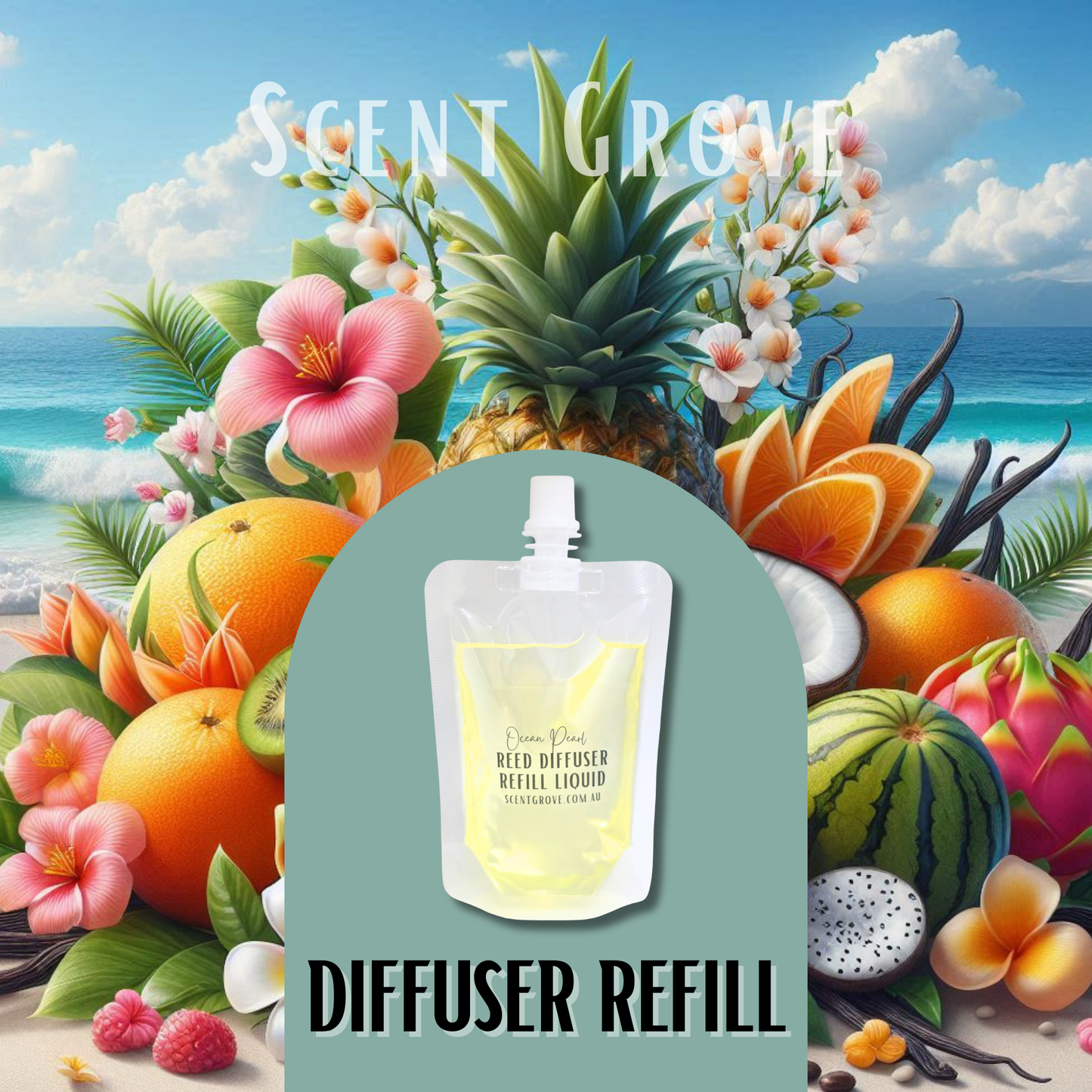 Ocean Pearl Scented Diffuser Liquid Refill 100ml Clear Pouch