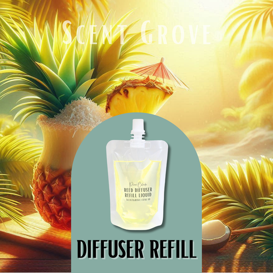 Pina Colada Scented Diffuser Liquid Refill 100ml Clear Pouch