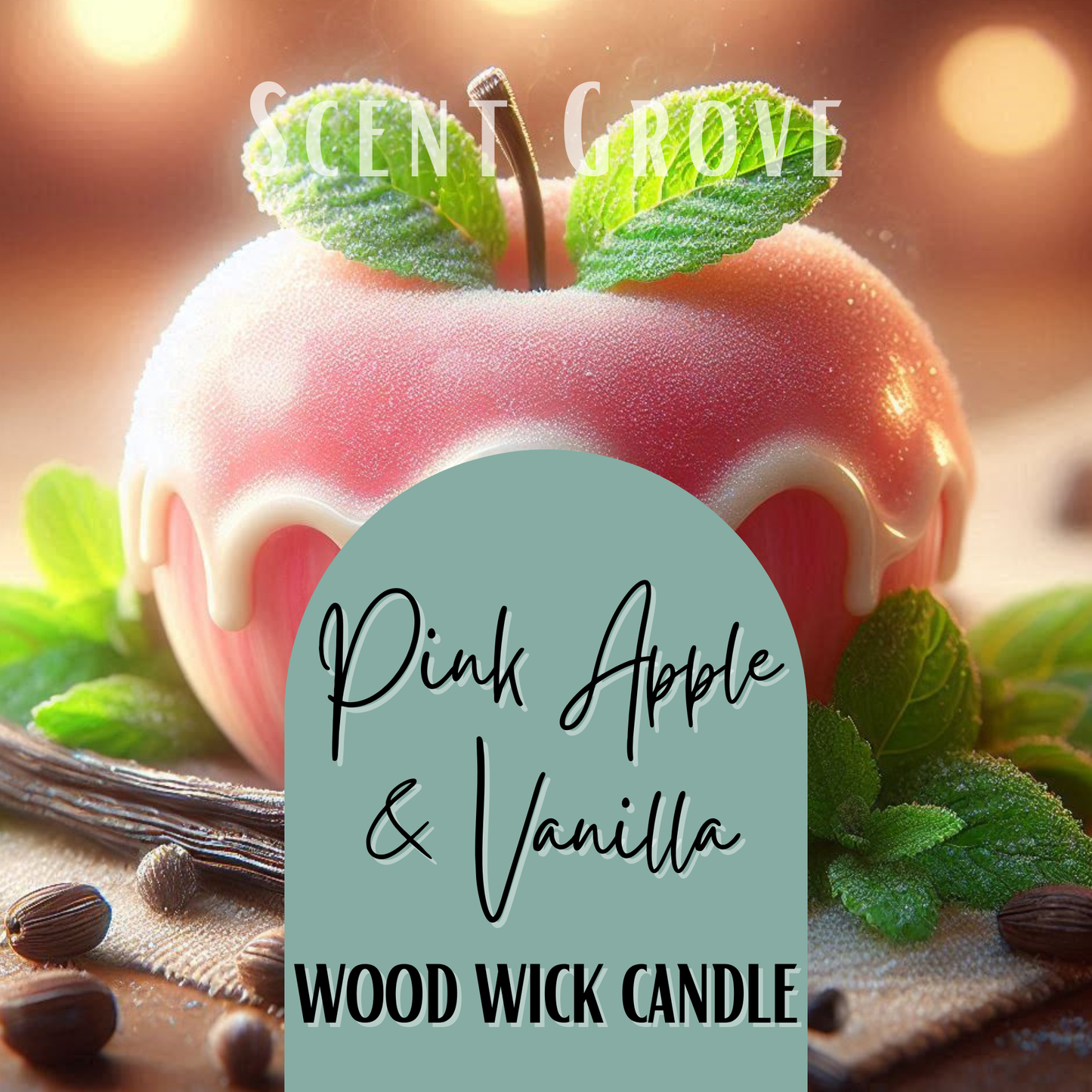 Pink Apple & Vanilla scented Wood Wick Soy Candle