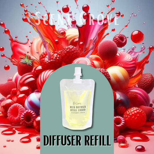 Red Lollies Scented Diffuser Liquid Refill 100ml Clear Pouch