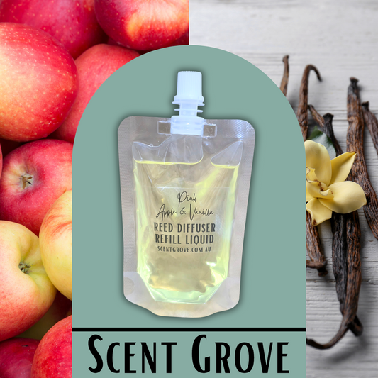 Pink Apple & Vanilla Scented Diffuser Refill Liquid 100ml Clear Pouch