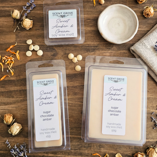 Sweet Amber & Cream scented soy wax melt